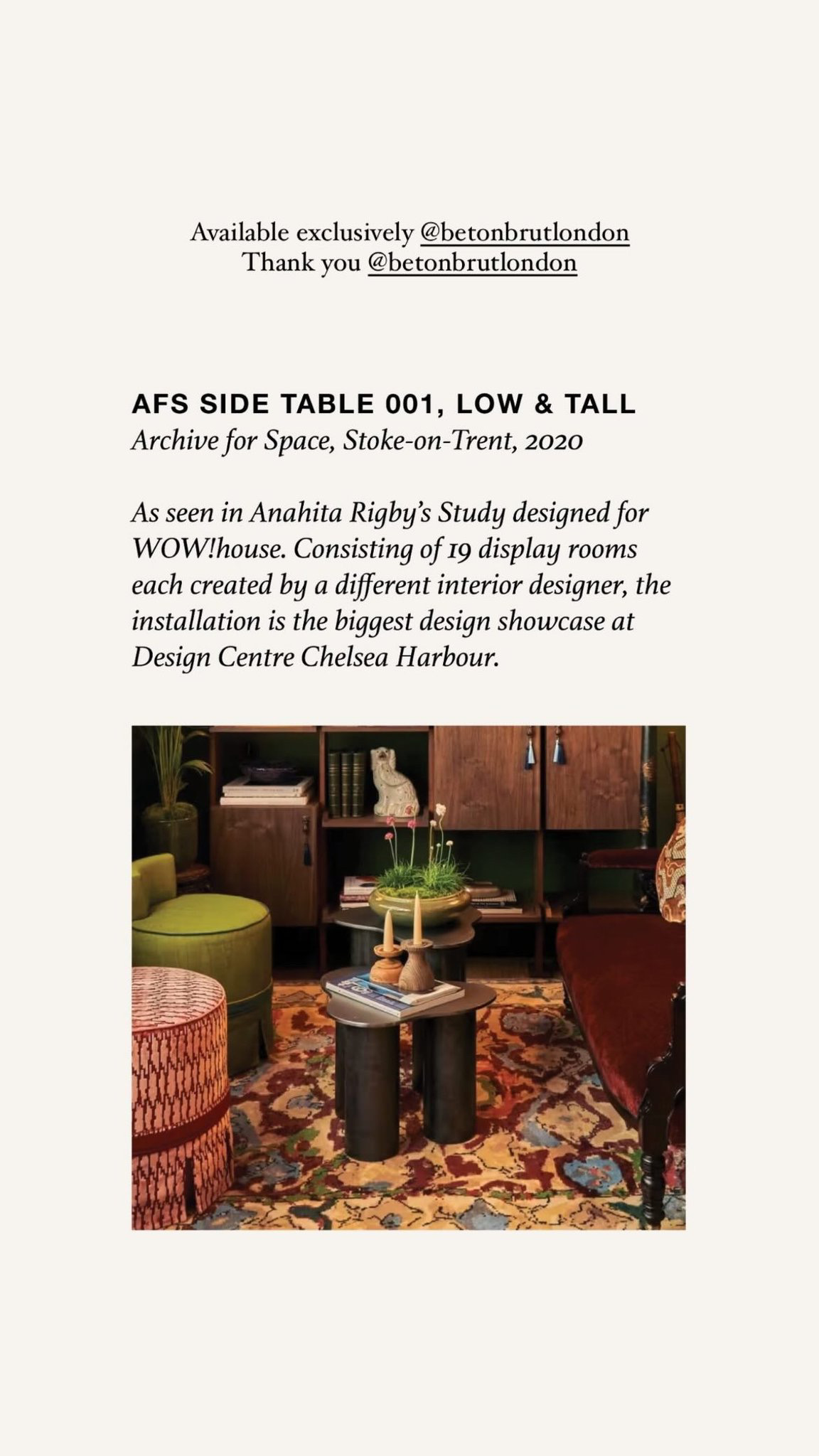 Financial Times feature of Study by Anahita Rigby using AFS side tables